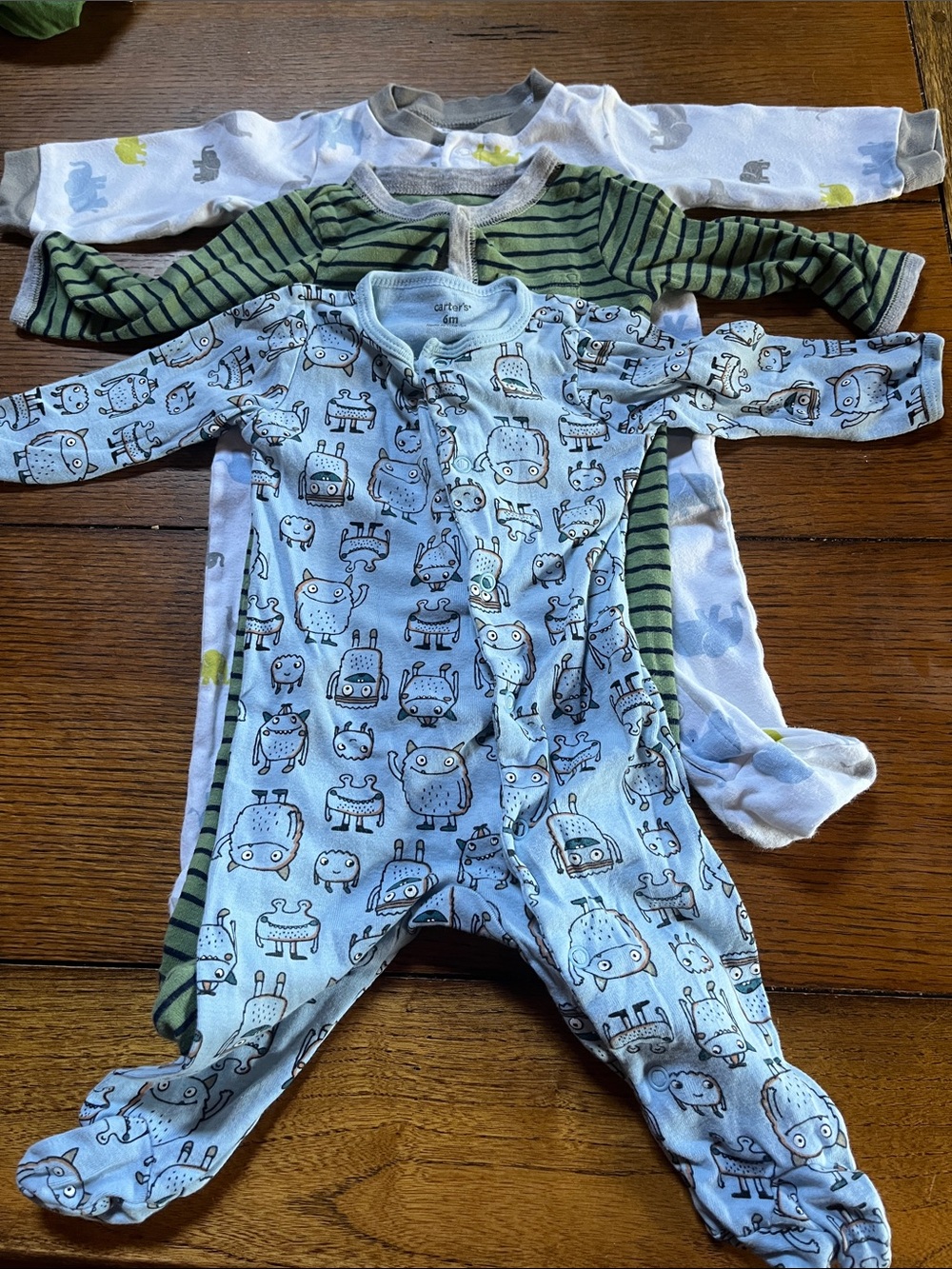 Blue Monster Print Footed One-Piece Pajama for Kids st of 3